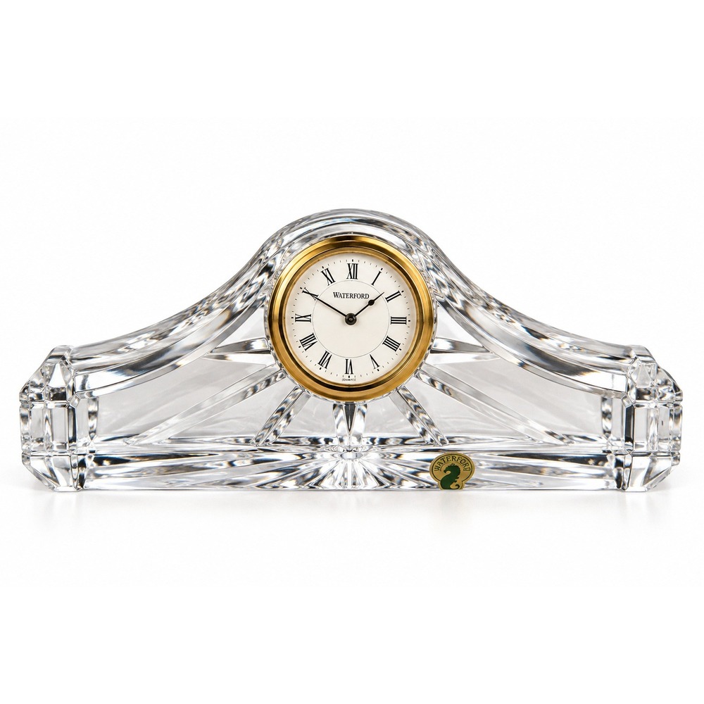Waterford Crystal Mantel Clock Gold Tone Accent Irish Crystal Vintage Decor